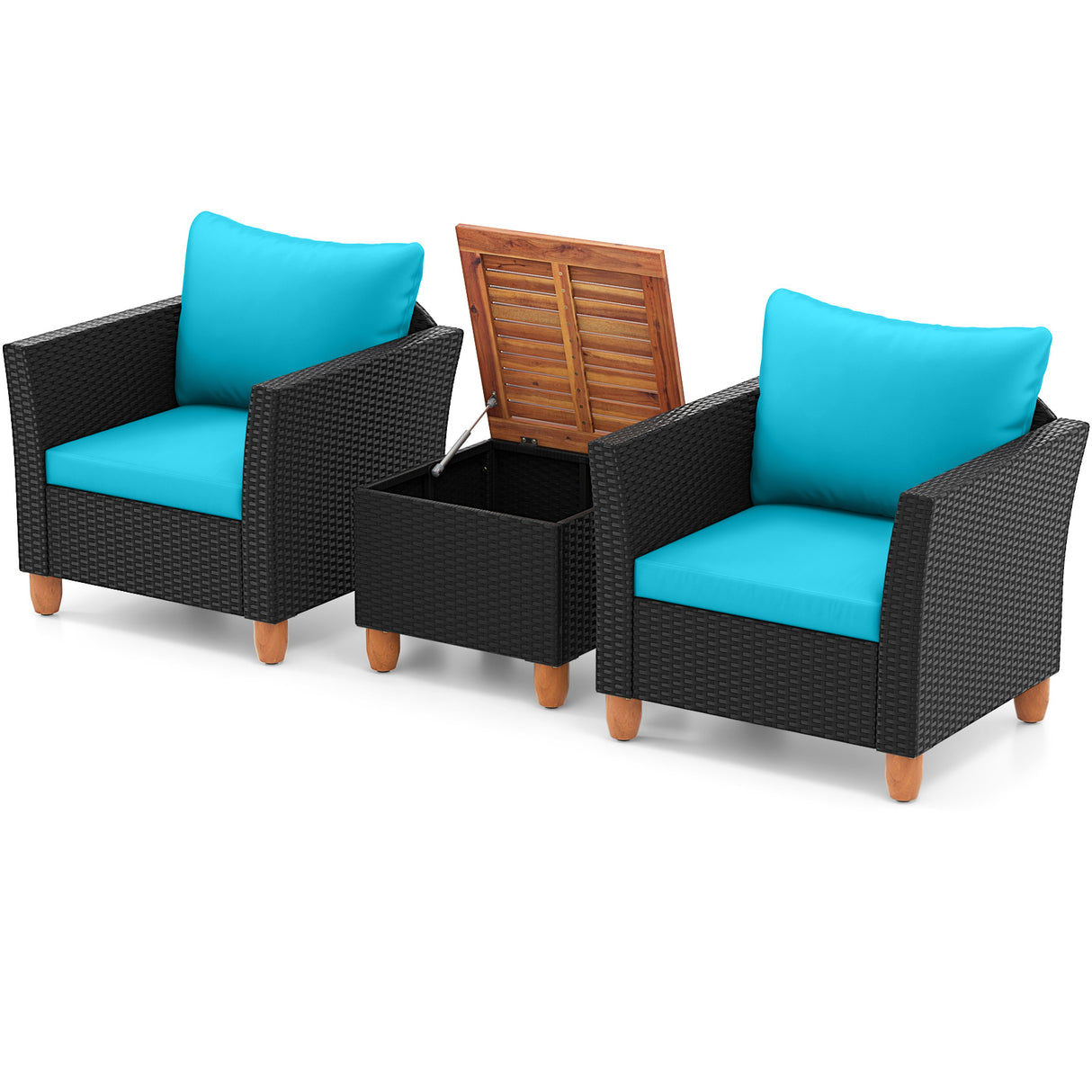 3 Pieces Outdoor Patio Rattan Furniture Set-Navy