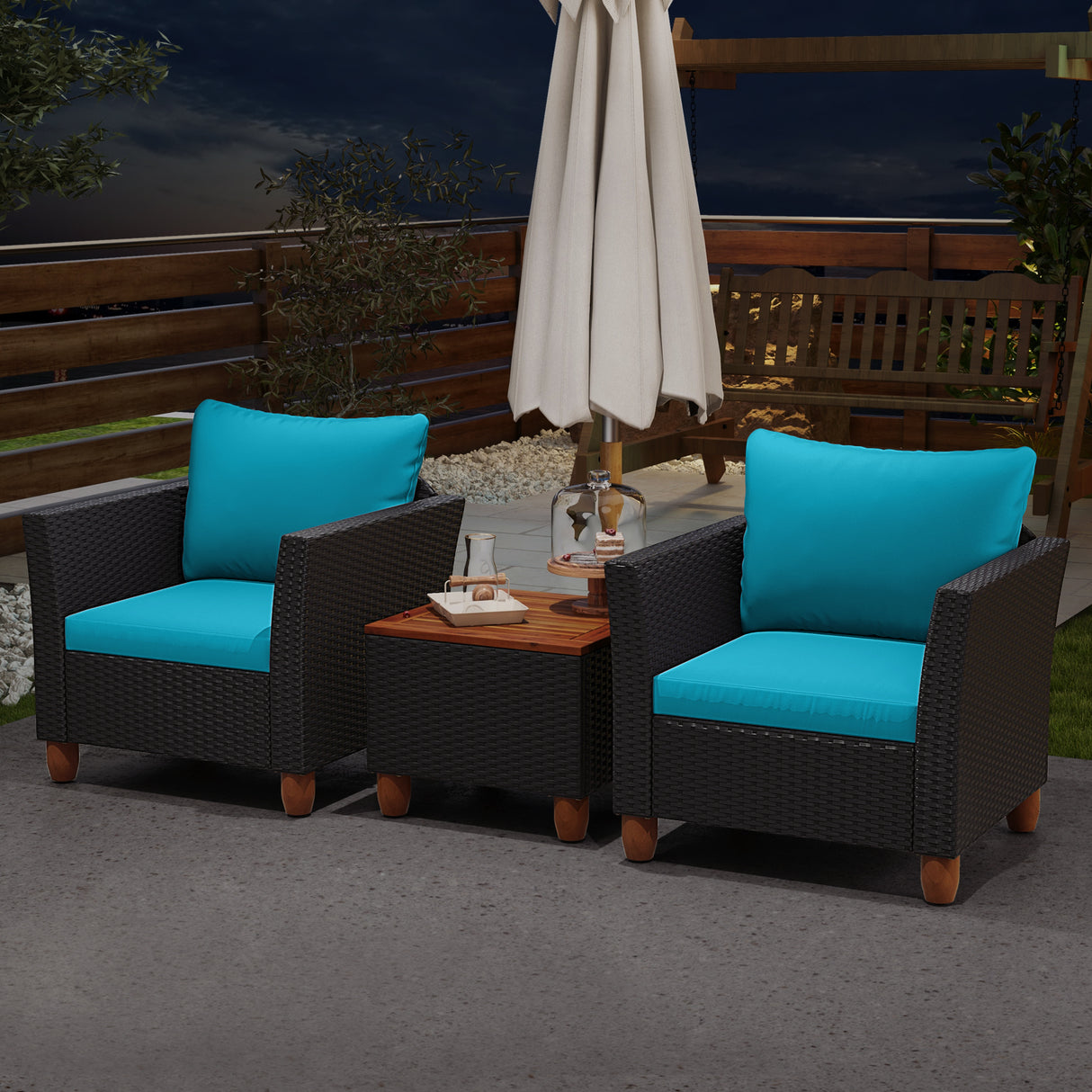 3 Pieces Outdoor Patio Rattan Furniture Set-Navy