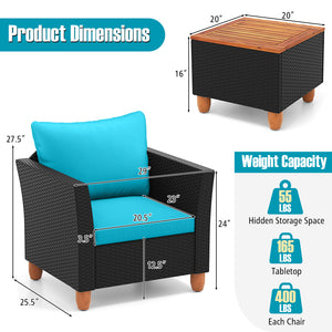 3 Pieces Outdoor Patio Rattan Furniture Set-Navy