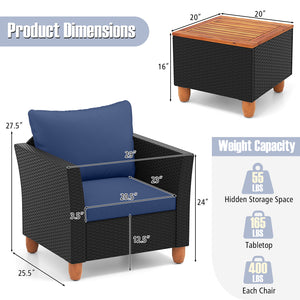 3 Pieces Outdoor Patio Rattan Furniture Set-Navy