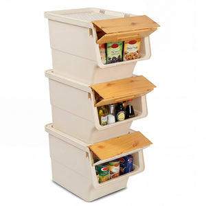 3 Pieces Storage Bins on Wheels Stackable Plastic Boxes with Stay-Open Lid (M)-Orange