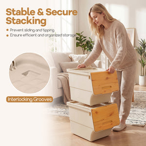 3 Pieces Storage Bins on Wheels Stackable Plastic Boxes with Stay-Open Lid (M)-Orange