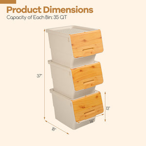 3 Pieces Storage Bins on Wheels Stackable Plastic Boxes with Stay-Open Lid (M)-Orange