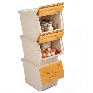 3 Pieces Storage Bins on Wheels Stackable Plastic Boxes with Stay-Open Lid (S)-Orange