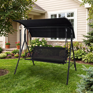 3-Seat Outdoor Patio Swing Chair with Breathable Mesh Fabrics-Black