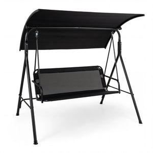 3-Seat Outdoor Patio Swing Chair with Breathable Mesh Fabrics-Black