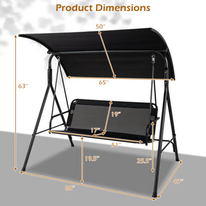 3-Seat Outdoor Patio Swing Chair with Breathable Mesh Fabrics-Black