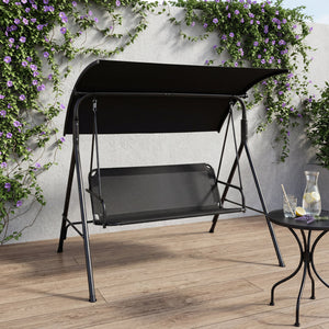 3-Seat Outdoor Patio Swing Chair with Breathable Mesh Fabrics-Beige