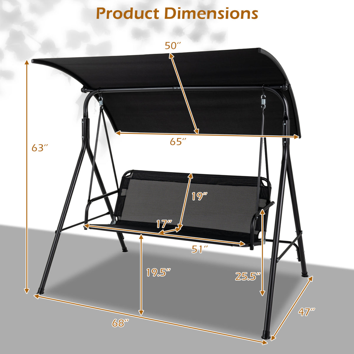 3-Seat Outdoor Patio Swing Chair with Breathable Mesh Fabrics-Beige