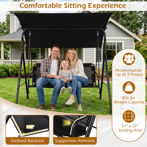 3-Seat Outdoor Patio Swing Chair with Breathable Mesh Fabrics-Beige