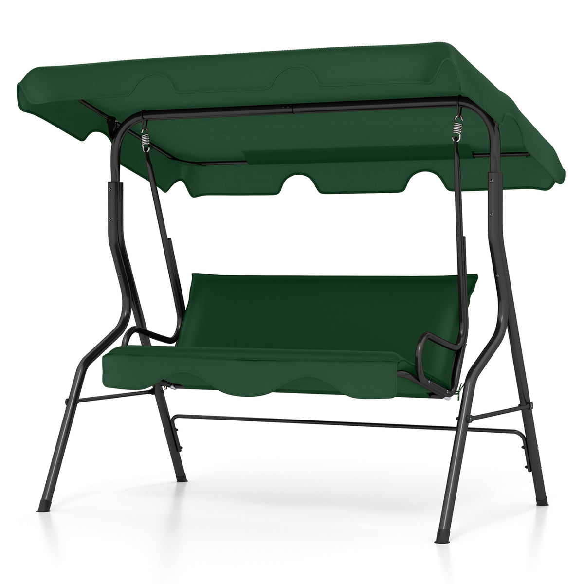 3 Seat Outdoor Patio Canopy Swing with Cushioned Steel Frame-Dark Green