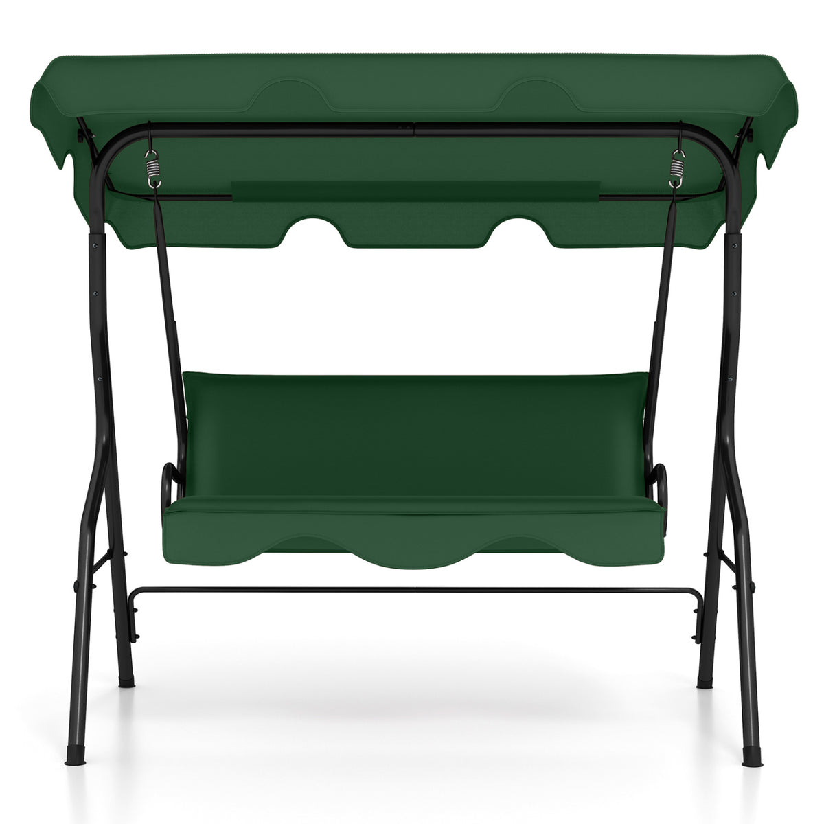 3 Seat Outdoor Patio Canopy Swing with Cushioned Steel Frame-Dark Green