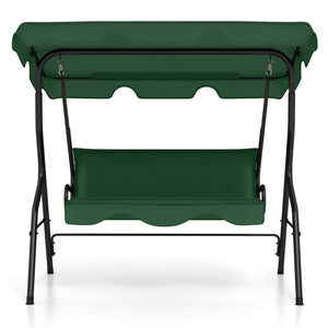 3 Seat Outdoor Patio Canopy Swing with Cushioned Steel Frame-Dark Green