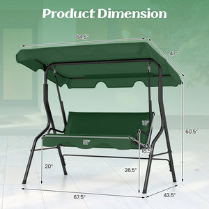 3 Seat Outdoor Patio Canopy Swing with Cushioned Steel Frame-Dark Green