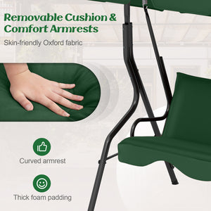 3 Seat Outdoor Patio Canopy Swing with Cushioned Steel Frame-Dark Green
