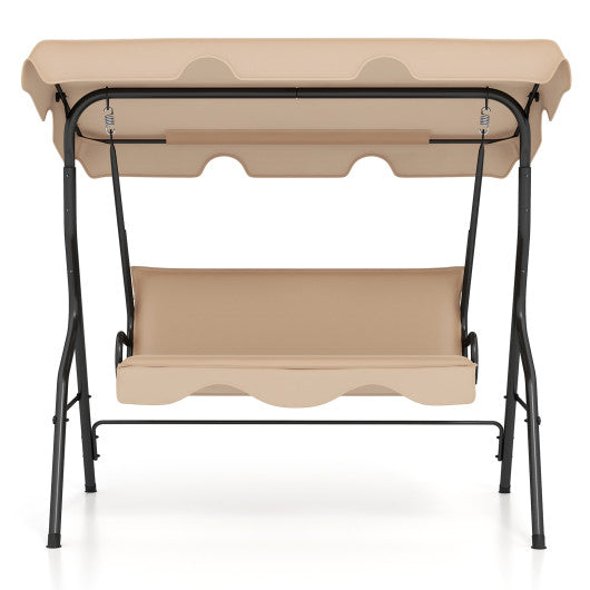 3 Seat Outdoor Patio Canopy Swing with Cushioned Steel Frame-Beige