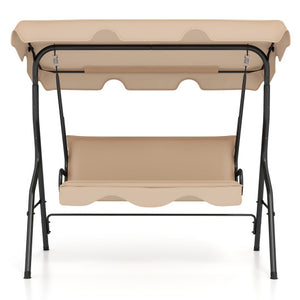 3 Seat Outdoor Patio Canopy Swing with Cushioned Steel Frame-Beige