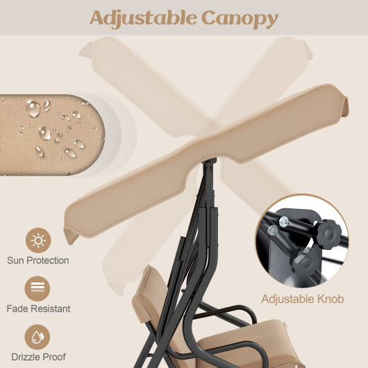 3 Seat Outdoor Patio Canopy Swing with Cushioned Steel Frame-Beige