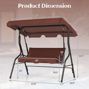 3 Seat Outdoor Patio Canopy Swing with Cushioned Steel Frame-Brown