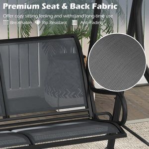 3-Seat Outdoor Porch Canopy Swing with Adjustable Shading-Gray