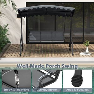 3-Seat Outdoor Porch Canopy Swing with Adjustable Shading-Gray