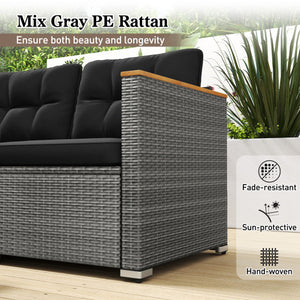 3-Seat Patio Couch Sofa PE Rattan Loveseat Furniture Set with Deep Seating and Cushion-Mix Grey