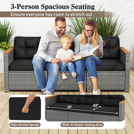 3-Seat Patio Couch Sofa PE Rattan Loveseat Furniture Set with Deep Seating and Cushion-Mix Grey