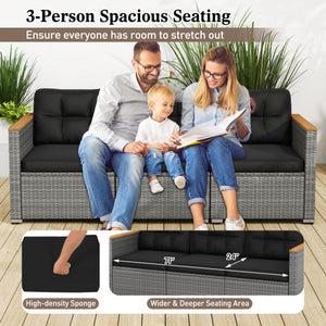 3-Seat Patio Couch Sofa PE Rattan Loveseat Furniture Set with Deep Seating and Cushion-Mix Grey