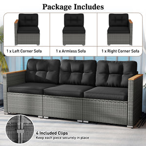 3-Seat Patio Couch Sofa PE Rattan Loveseat Furniture Set with Deep Seating and Cushion-Mix Grey