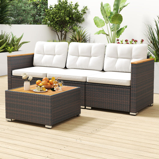 3-Seat Patio Couch Sofa with Deep Seating and Cushion-White