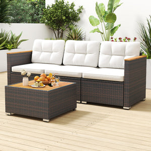 3-Seat Patio Couch Sofa with Deep Seating and Cushion-White