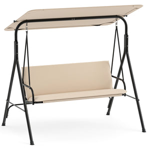 3-Seat Patio Swing Chair with Adjustable Canopy & Removable Cushion-Beige