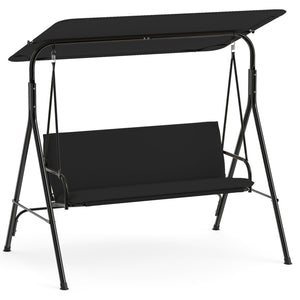 3-Seat Patio Swing Chair with Adjustable Canopy & Removable Cushion-Black