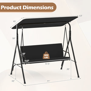 3-Seat Patio Swing Chair with Adjustable Canopy & Removable Cushion-Black