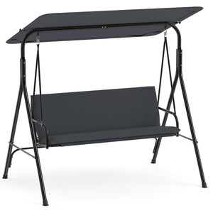 3-Seat Patio Swing Chair with Adjustable Canopy & Removable Cushion-Gray