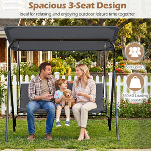 3-Seat Patio Swing Chair with Adjustable Canopy & Removable Cushion-Gray