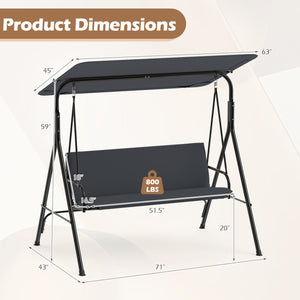 3-Seat Patio Swing Chair with Adjustable Canopy & Removable Cushion-Gray