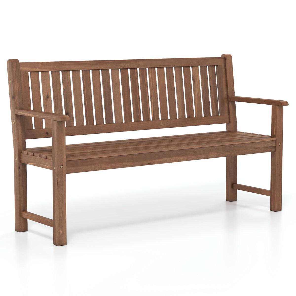 3-Seater Outdoor Wooden Bench 59 inch Large Garden Bench with Backrest-Brown