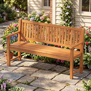 3-Seater Outdoor Wooden Bench 59 inch Large Garden Bench with Backrest-Yellow