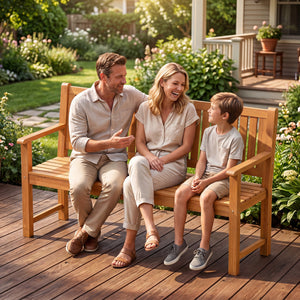3-Seater Outdoor Wooden Bench 59 inch Large Garden Bench with Backrest-Yellow