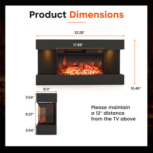 3-Sided Black Wall Mount Electric WiFi Fireplace with Floating Mantel and 12 Flame Ambient-32 inches