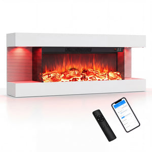 3-Sided  White Wall Mount Electric WiFi Fireplace with Floating Mantel and 12 Flame Ambient Colors-40"