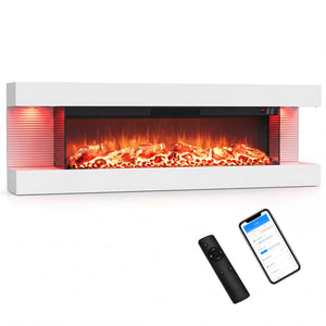 3-Sided  White Wall Mount Electric WiFi Fireplace with Floating Mantel and 12 Flame Ambient Colors-50"