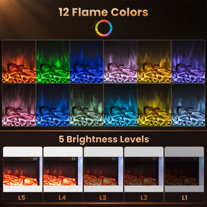 3-Sided White Wall Mount Electric WiFi Fireplace with Floating Mantel and 12 Flame Ambient-60 Inches