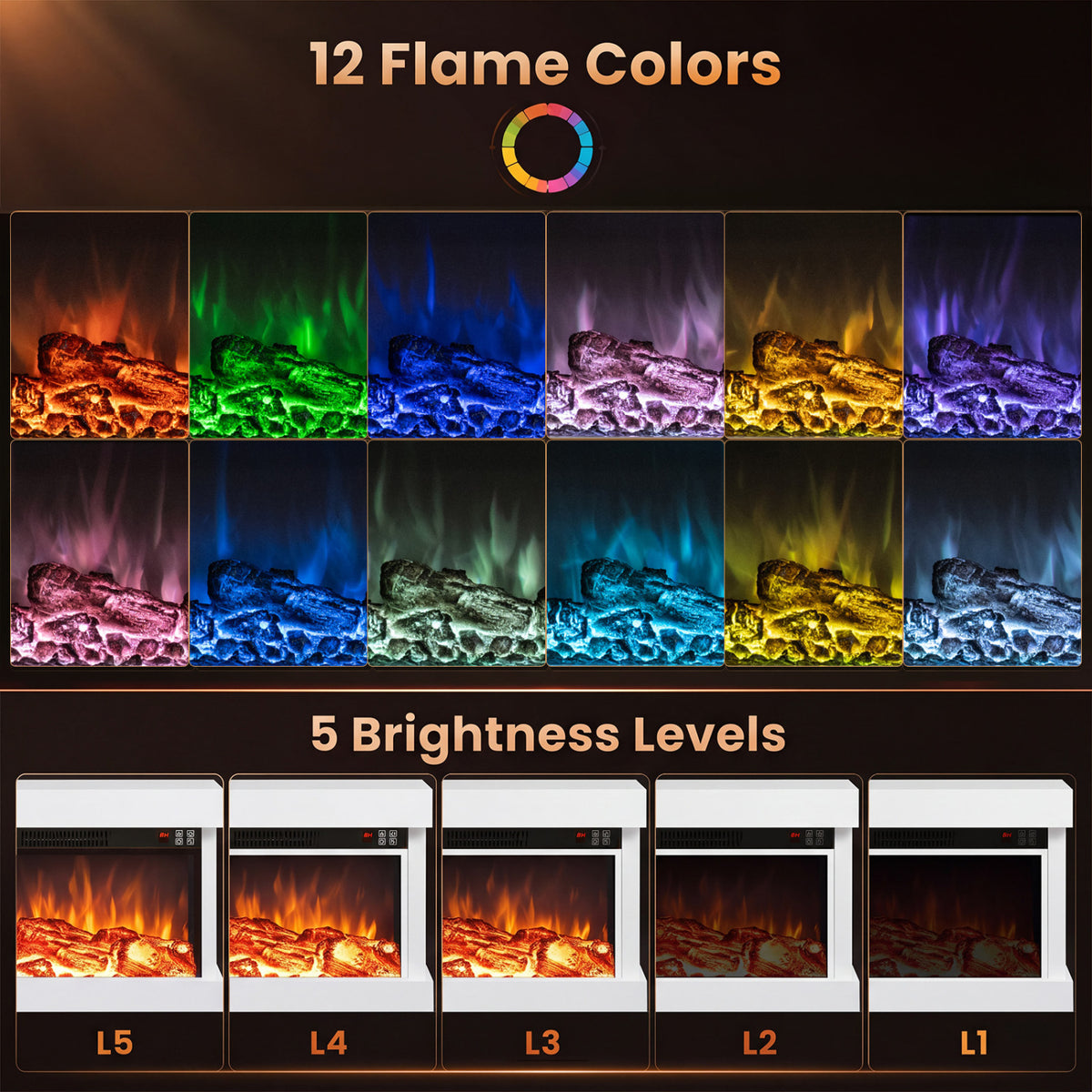 3-Sided  White Wall Mount Electric WiFi Fireplace with Floating Mantel and 12 Flame Ambient Colors-40"