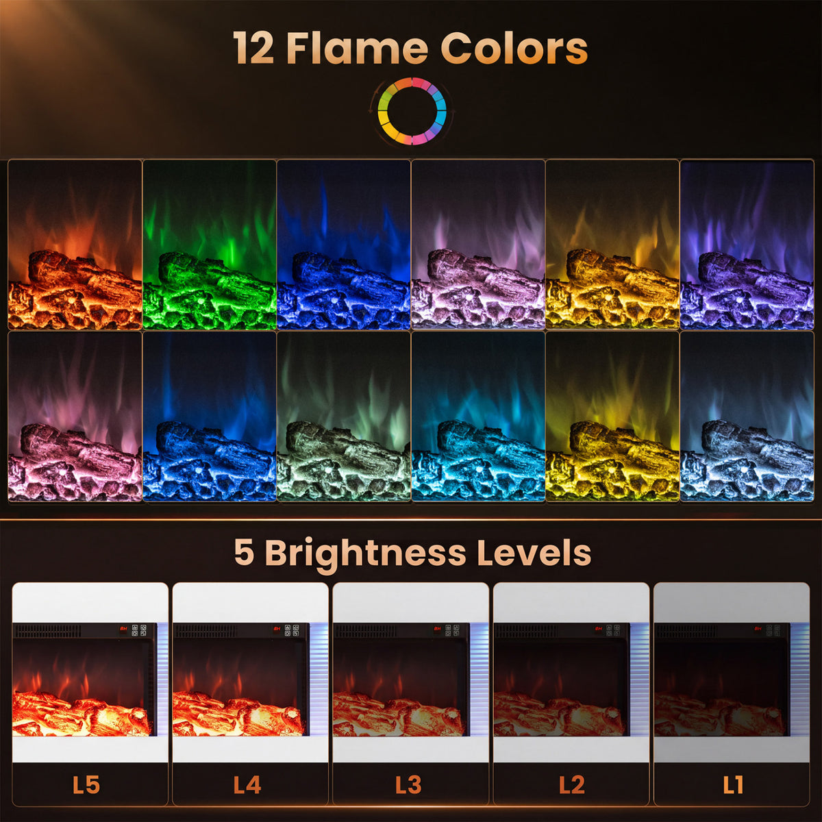 3-Sided  White Wall Mount Electric WiFi Fireplace with Floating Mantel and 12 Flame Ambient Colors-50"