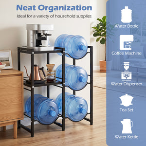 3-Tier 5 Gallon Water Jug Holder with Shelves-Black