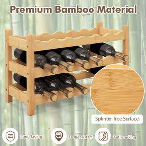 3-Tier Bamboo Freestanding Countertop Wine Bottle Organizer-Natural