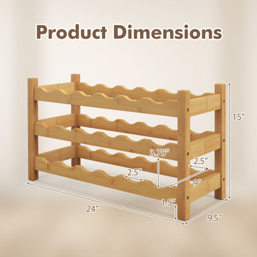 3-Tier Bamboo Freestanding Countertop Wine Bottle Organizer-Natural