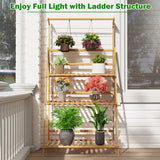3 Tier Bamboo Hanging Plant Stand with Height Adjustable Hanger Rod-Natural